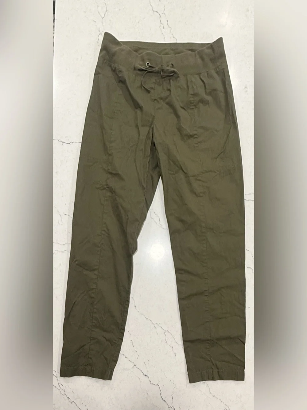 Eileen Fisher Organic Cotton Poplin Stretch Ankle Pants Green Drawstring Small